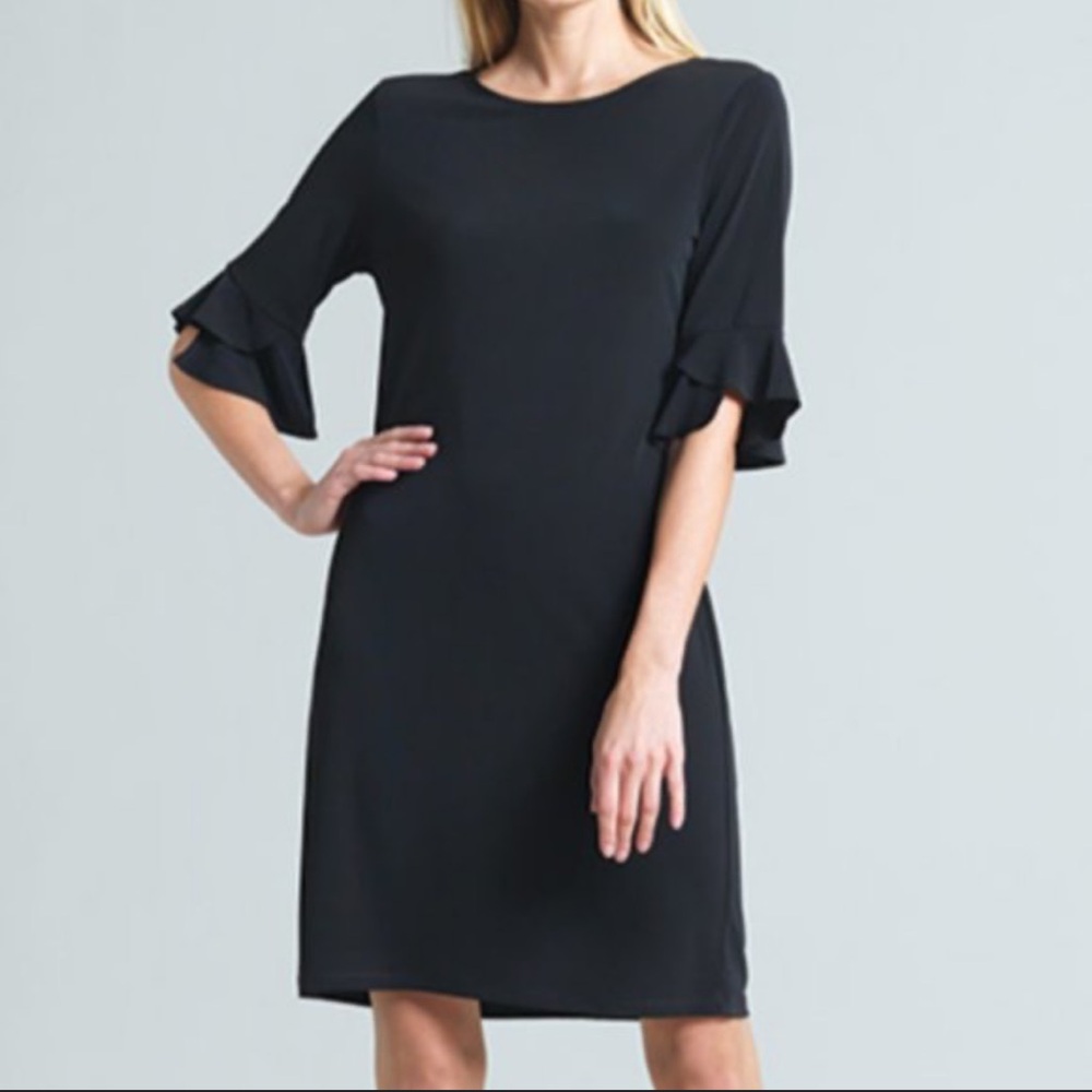 Clara Sunwoo Little Black Dress‎ Sz S Tulip Flounce Sleeves Tie Back New